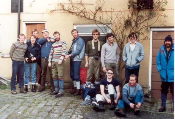Hathersage youth hostel. (L-R Paul Keech, Bill Tyler, John Stopani, Norman Hart, Ralph Harper, Pat Jennings, Pete Thompson, Andy Capp, Julian Carr, Colin Timpson, Mick Parish, Mick Biggs).