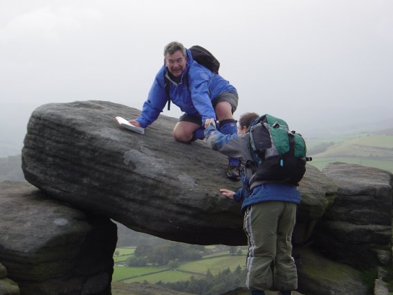 On a boulder at Stanage Edge